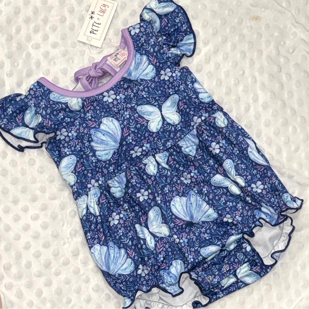 Pete and Lucy Blue Butterfly Baby Romper